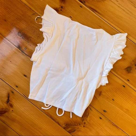 NWT Zara White Crop Top Women’s Large Scrunch Detail - Picture 3 of 6